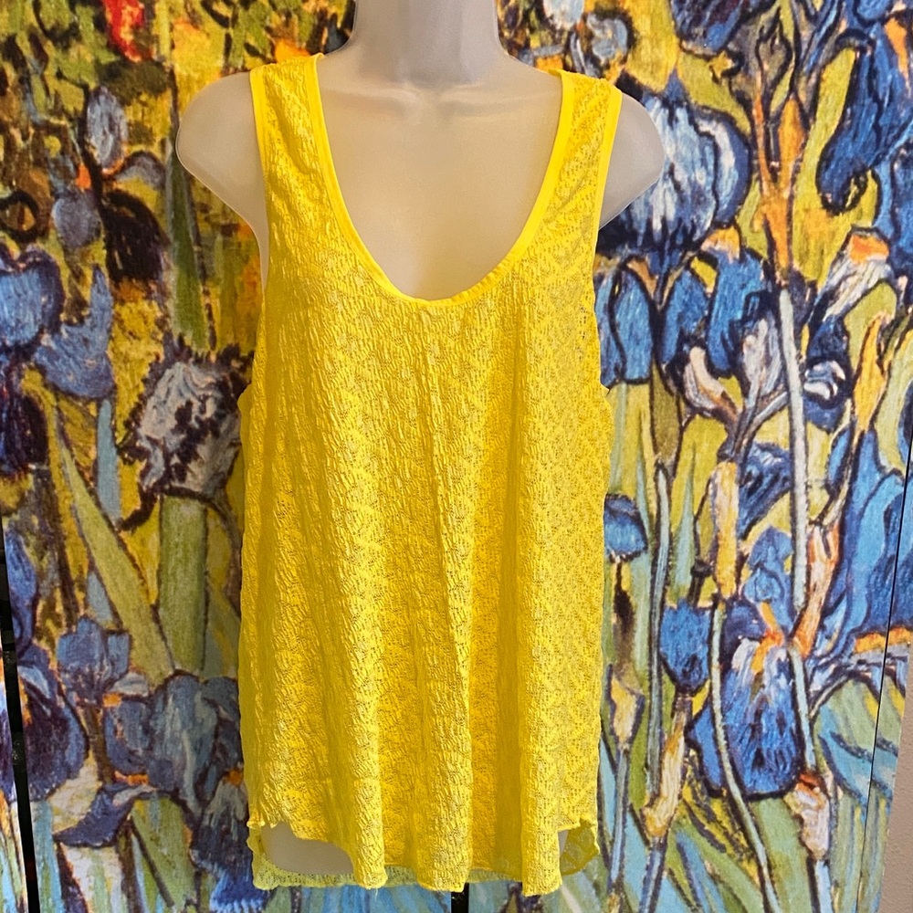 🌼Moda International, Yellow, Stretch Lace, Scoop Neck Top in XL